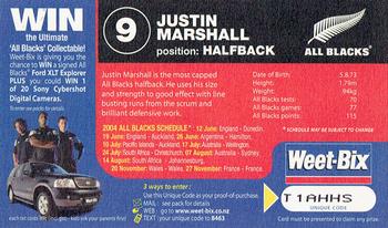 2004 Weet-Bix All Blacks Collector Series #9 Justin Marshall Back